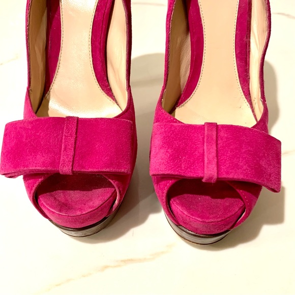 Fendi authentic fuchsia peep toe bow platform stacked heel pump 38 size 8 - Picture 6 of 15